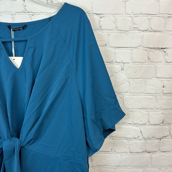 BloomChic Teal Flutter Sleeve Tie Front Keyhole Blouse Top Plus Size 26 4X - Picture 3 of 5